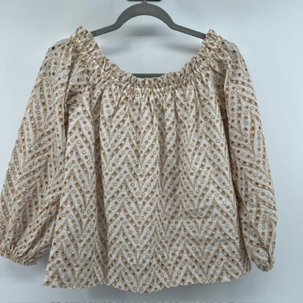 Lilly Pulitzer Aimes Off-the-Shoulder Eyelet Top Womens S Gold Metallic White